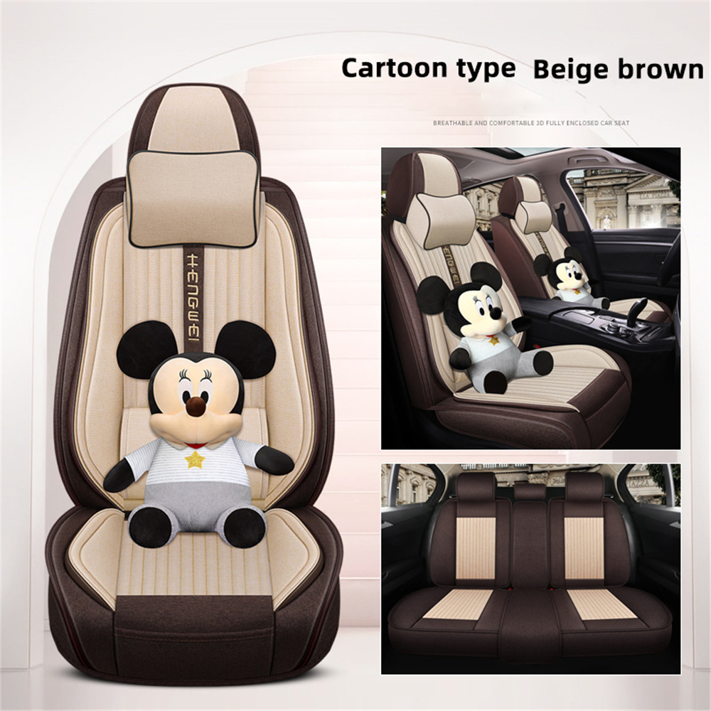 CNWAGNER Luxury Universal Leather Linen Auto Car Seat Cover Full Seat Cover Cushion